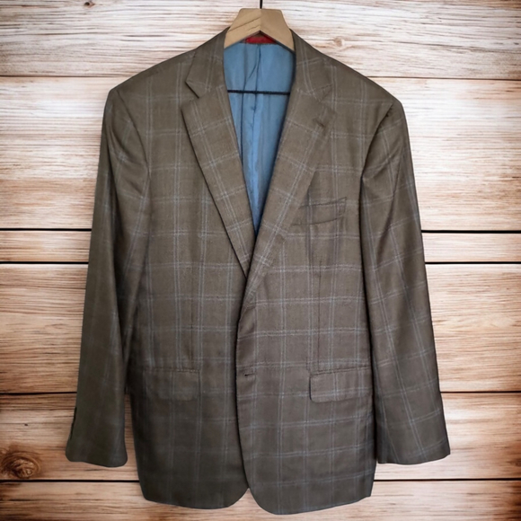 Isaia Other - Isaia Sand & Sky Blue CASHSILK Sport Coat Blue Windowpane - 52 (42US) 8R -Italy